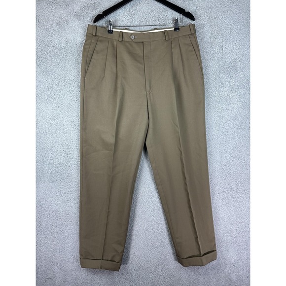 JB Britches Dress Pants Mens 38x31 Brown Wool Pleated Cuffed Trousers Made USA - Picture 2 of 8